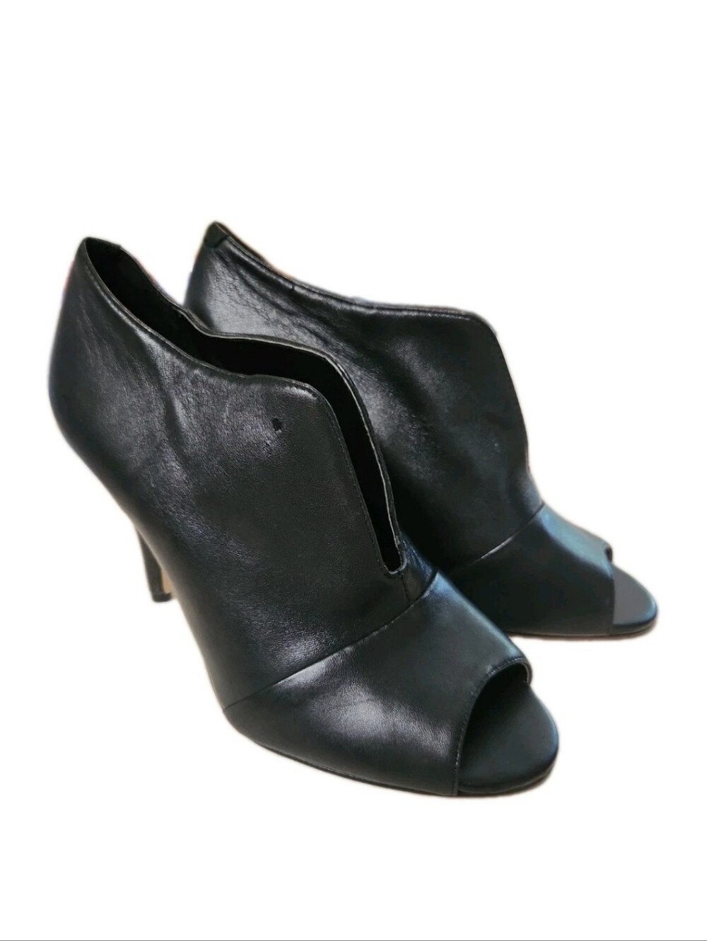 Nine West Ambrosia Artissa Black Leather Peep Toe Stiletto Bootie Heels  NEW 8.5